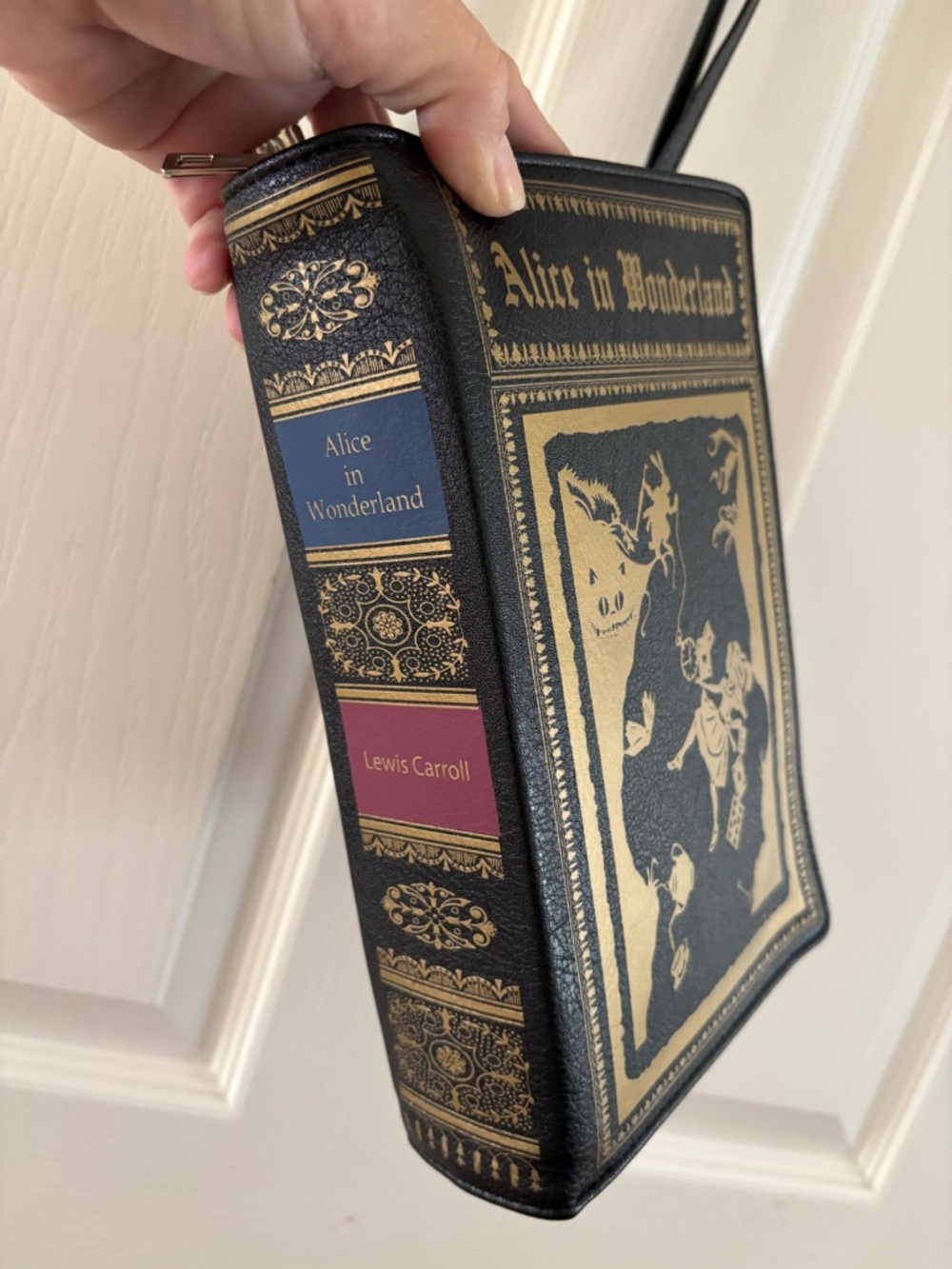 Alice in Wonderland Gold-Stamped Book Clutch crossbody purse zip new